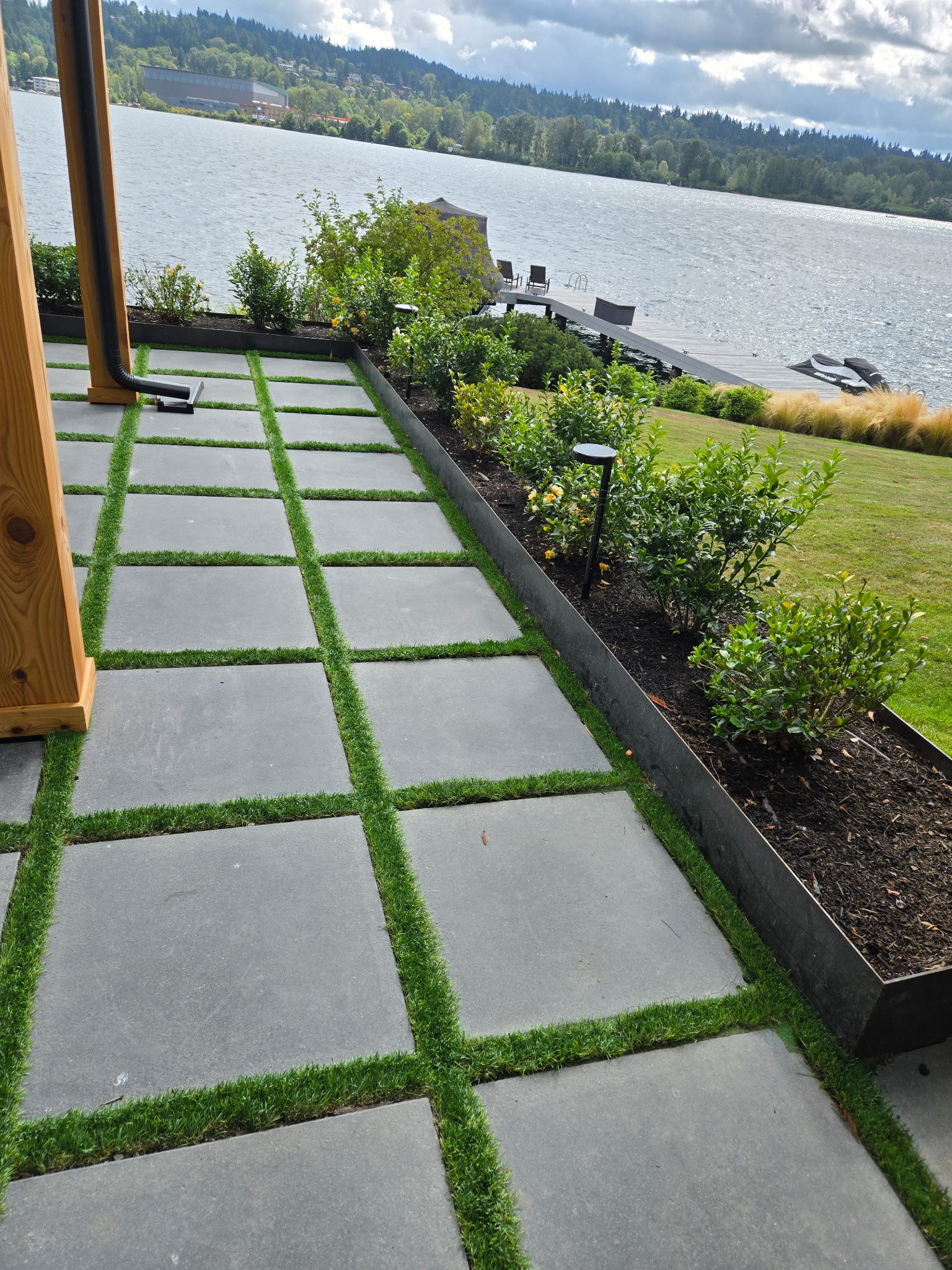 Modern paver patio with grass joints