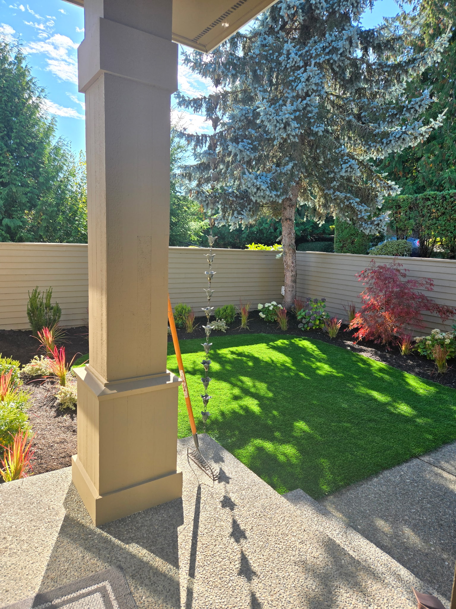 Backyard with artificial grass