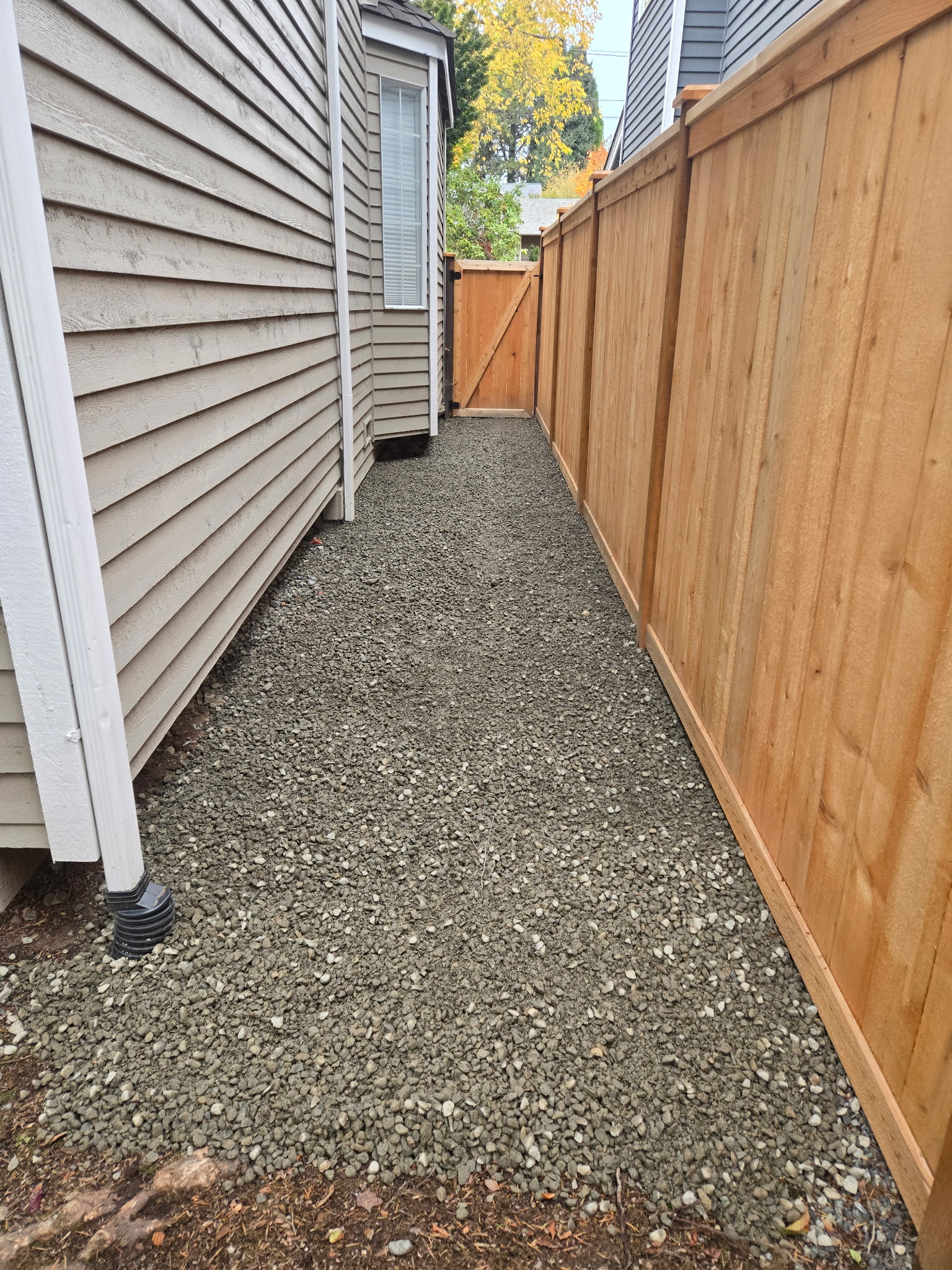 After: Fresh gravel pathway with new fence